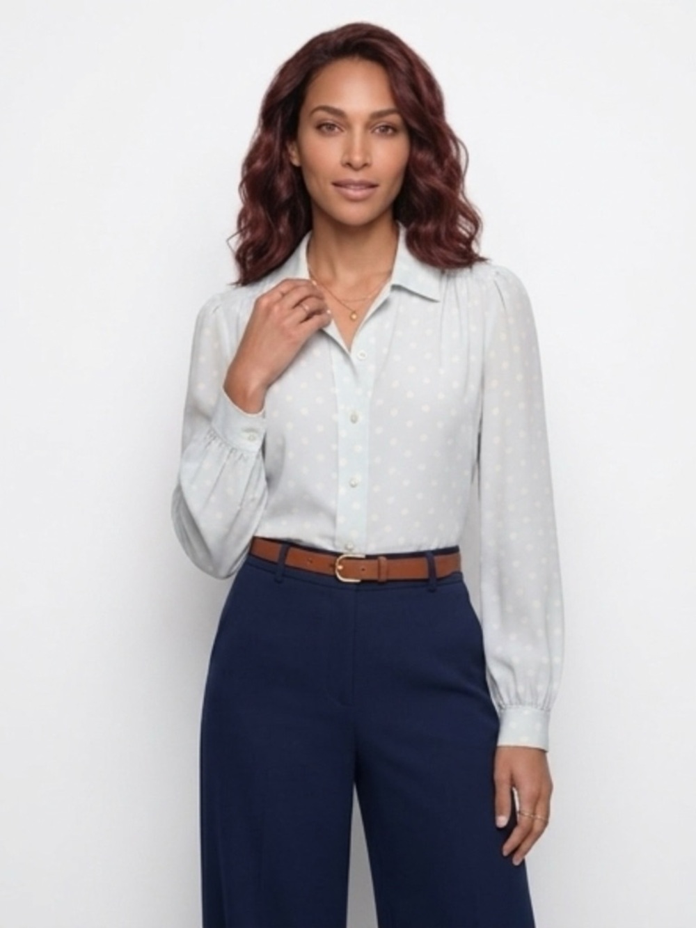 Tory Burch Light green Polka Dot Button-Down Blouse